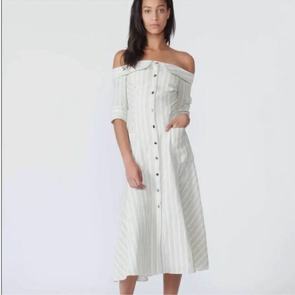 Veronica Beard Heath Linen Striped Midi Dress - Picture 11 of 11